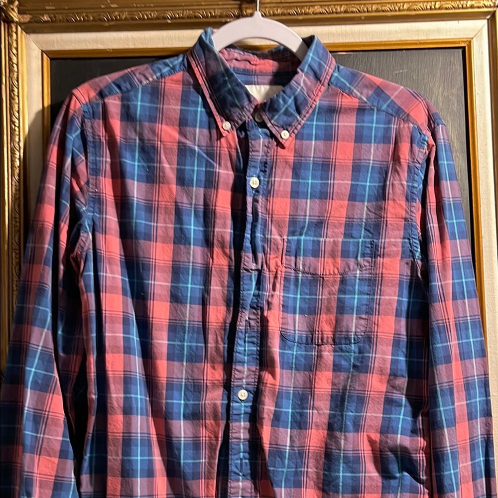 Men's Plaid Button-Down Shirt - Red and Blue